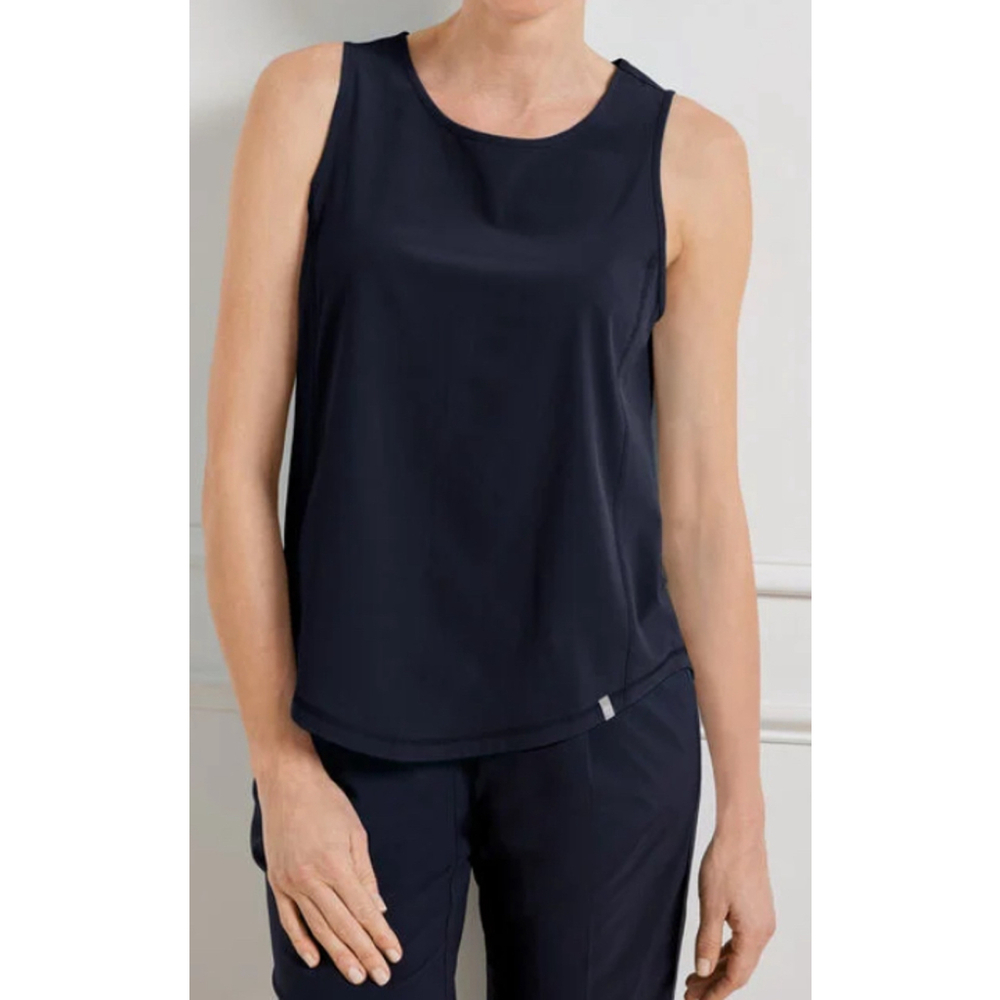 NWT Women's Talbots Lightweight Woven Stretch Keyhole Tank Top Size M Navy Blue